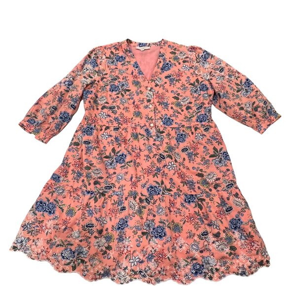 Loft Floral Short Sleeve Lined Swing Mini Dress, Cotton, Pink Blue, 16 - Picture 10 of 12
